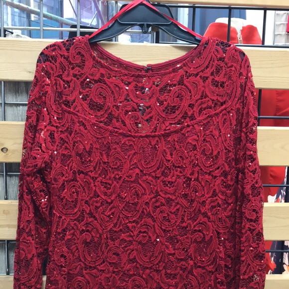NWT,Marina Sequin Lace Long Sleeve Gown,red - Picture 8 of 15